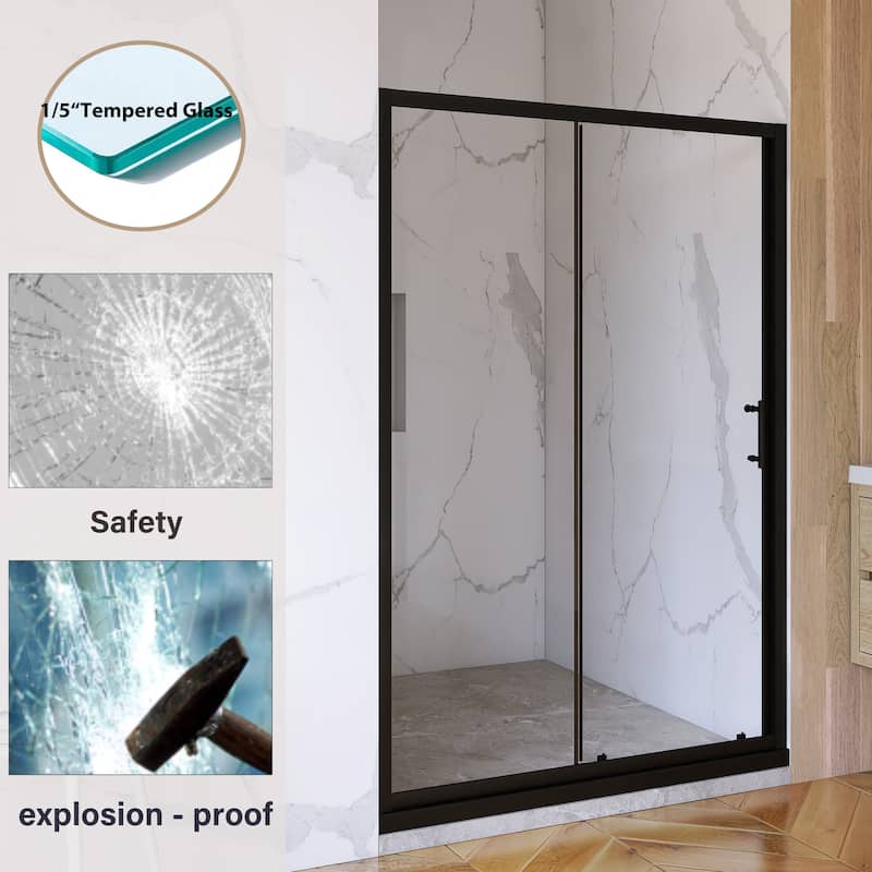 Single Sliding Framed Shower Door in Matte Black