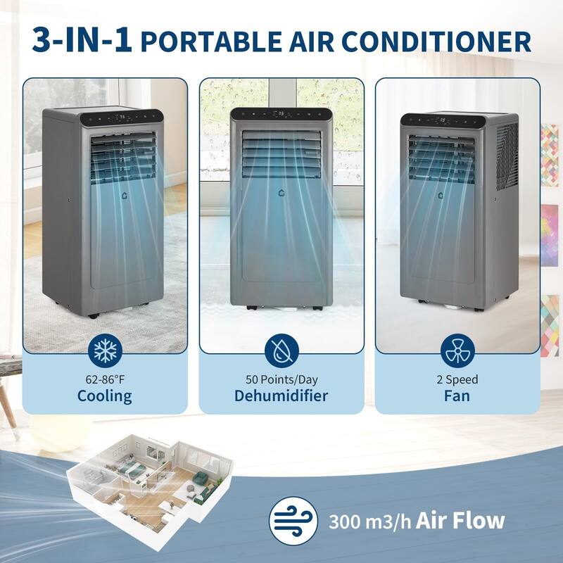 8,000 BTU Portable Air Conditioner, 24-Hour Timer, Cools up to 350 Sq. Ft