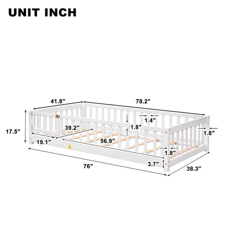 Floor Platform Bed with Fence and Door