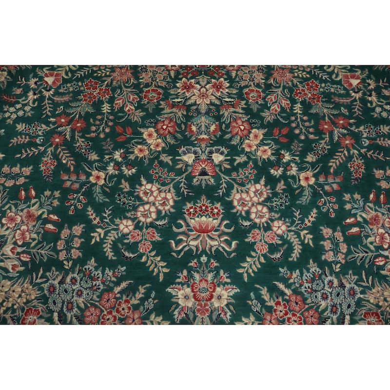 Hand Knotted Oriental 100% Wool Carpet Traditional Floral Green Kashan Area Rug - 12' 3'' X 9' 0''