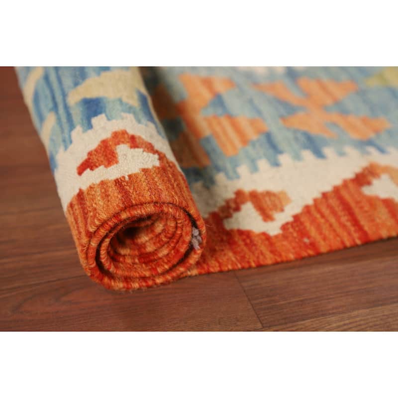 Geometric Kilim Oriental Area Rug Flatweave Wool Carpet - 4'11"x 6'7"