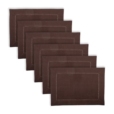Hemstitch 14" x 20" Cocoa Cotton Woven Placemat Set of 6