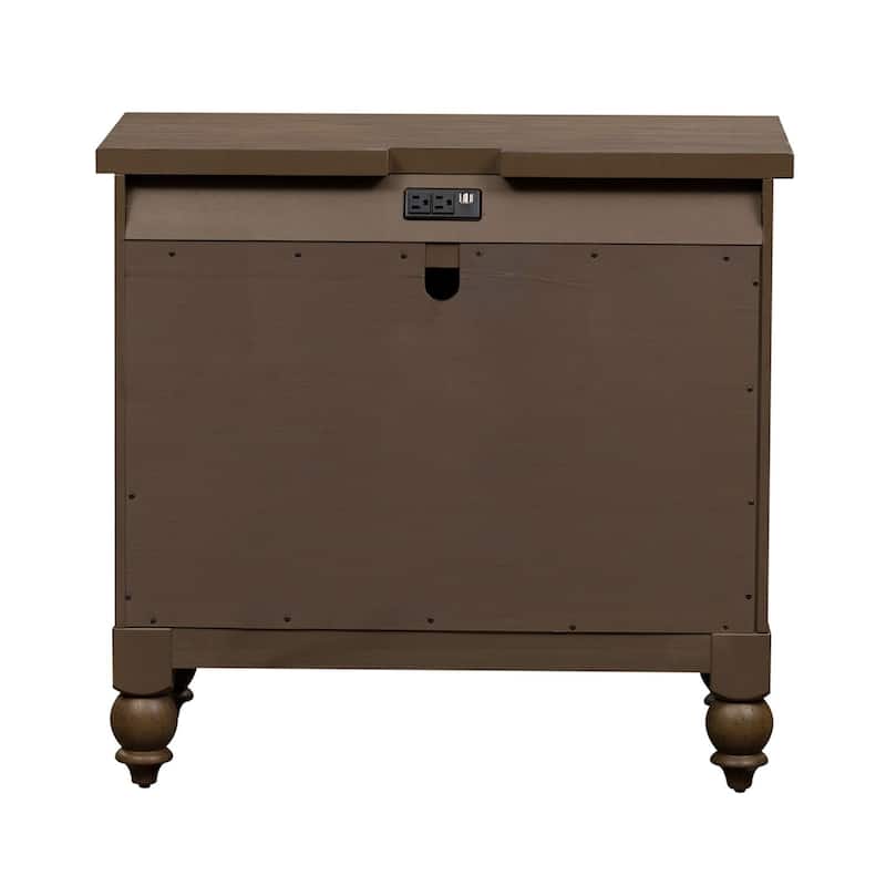 Americana Farmhouse Dusty Taupe Bedside Chest with Charging Station