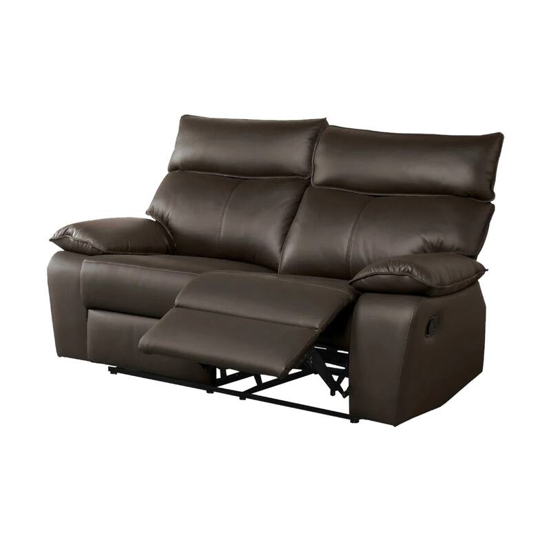 Ozy Manual Recliner Loveseat, 64 Inch, Contemporary Brown Grain Leather