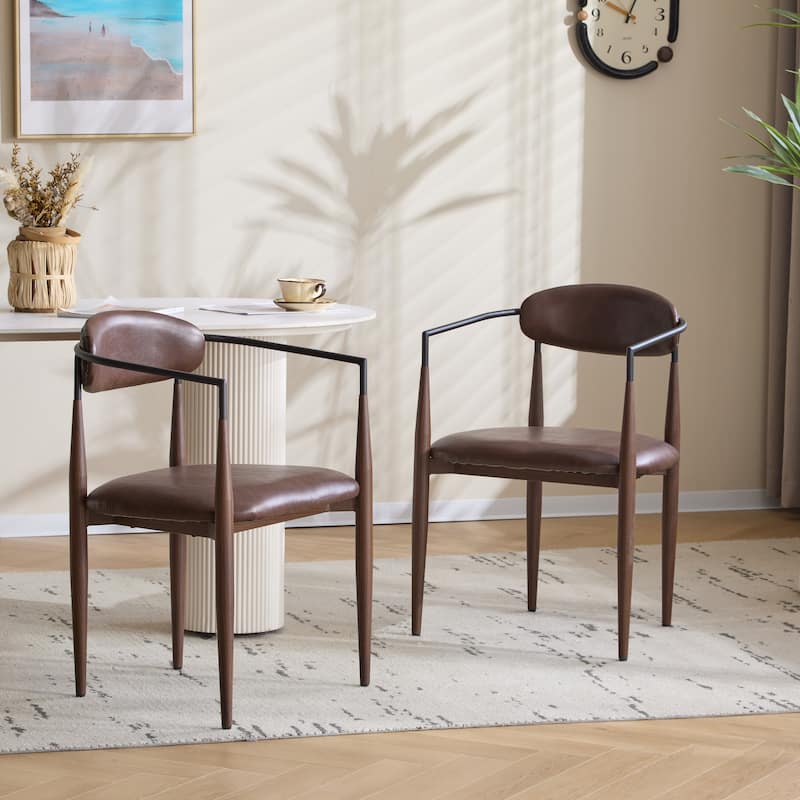 Modern Industrial Elmore Upholstered Dining Chairs (Set of 2) with Iron Frame by Christopher Knight Home - Walnut/ Black/Dark brown