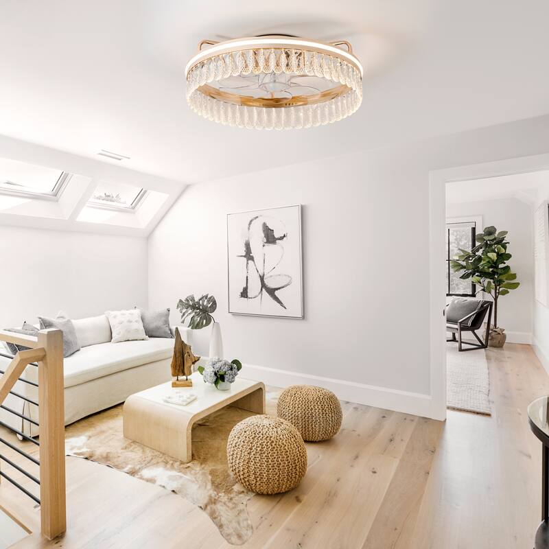 20-In LED Rosa Gold Chandelier Ceiling Fan with Light Remote(7-blade)