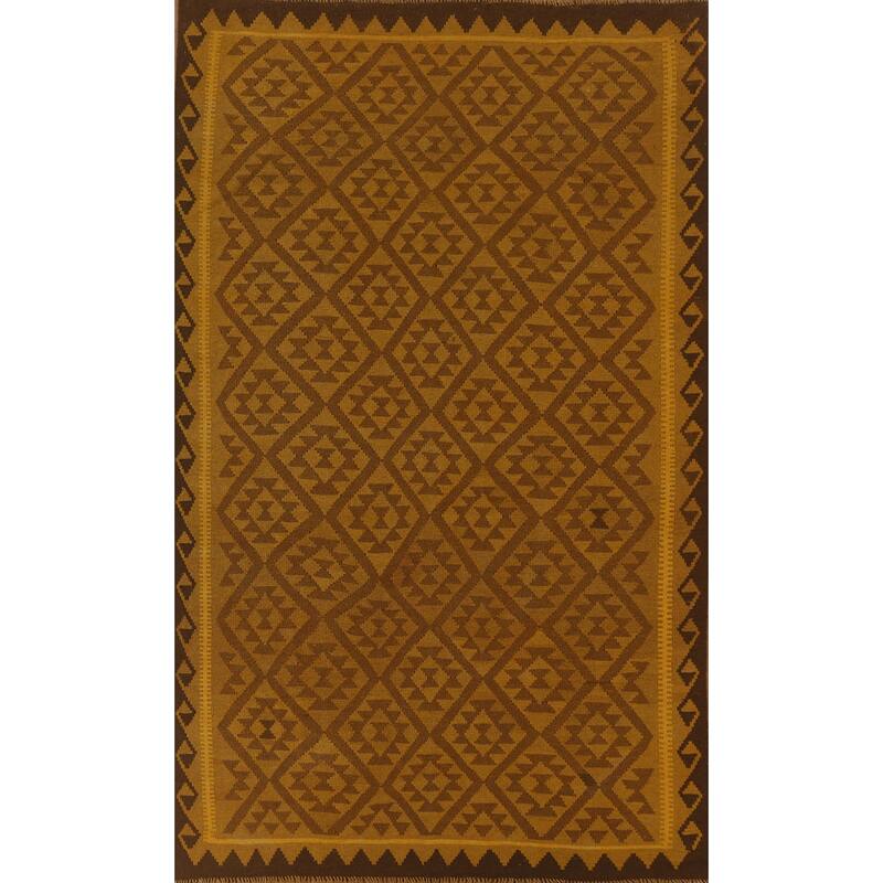 Hand Woven Oriental 100% Wool Carpet Southwestern Geometric Yellow & Gold Kilim Area Rug - 9' 8'' X 6' 6''