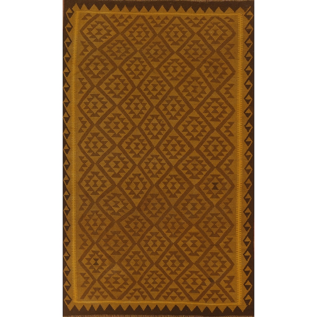 Hand Woven Oriental 100% Wool Carpet Southwestern Geometric Yellow & Gold Kilim Area Rug - 9' 8'' X 6' 6''