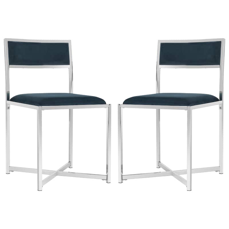 SAFAVIEH Terrie Grey Chrome Side Chair - 18Wx21Dx32H - Navy/Metal Chrome