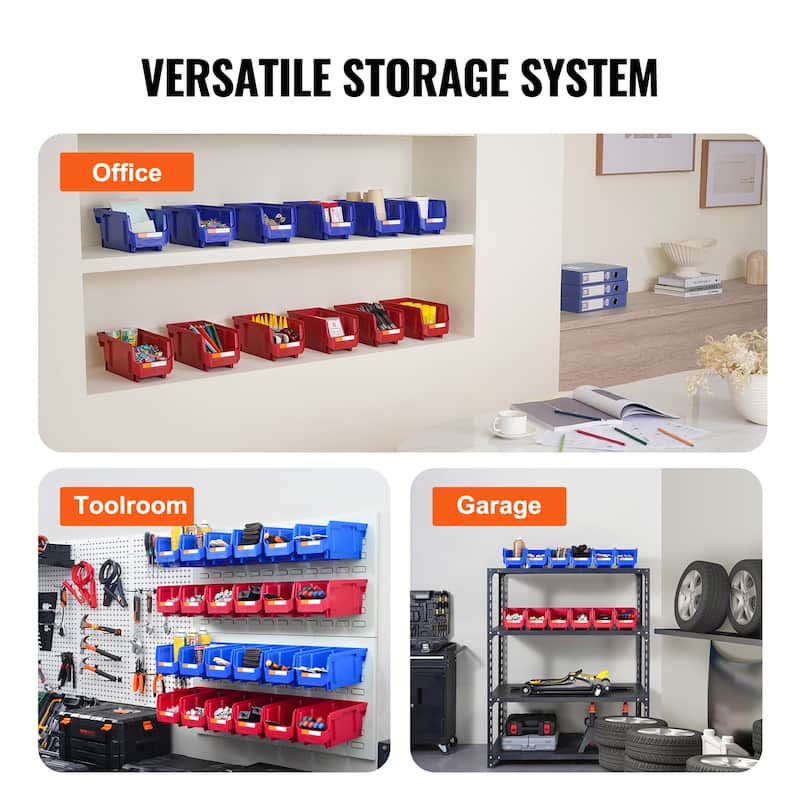 Plastic Storage Bin, Hanging Stackable Storage Organizer Bin, Blue/Red, Heavy Duty Stacking Containers for Closet, Kitchen