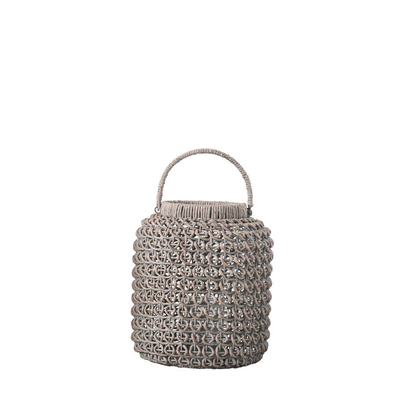 Whitewashed Woven Water Hyacinth Lantern with Glass Insert