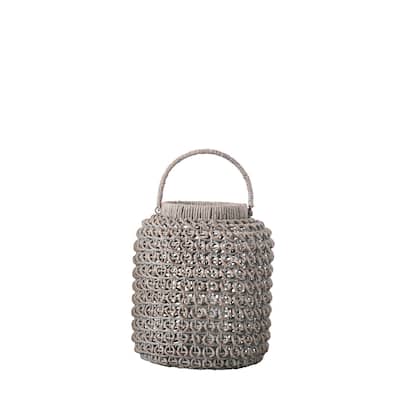 Whitewashed Woven Water Hyacinth Lantern with Glass Insert