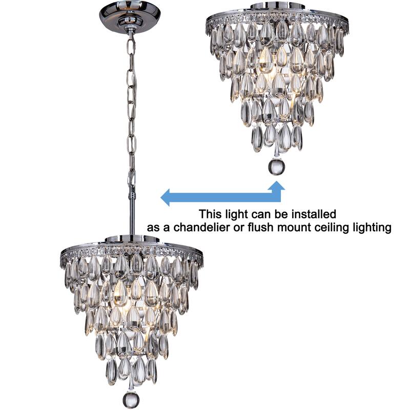 Interior 3-Lights Teardrop Glass Flush Mount Ceiling light 12" Tiered Glam Chandelier