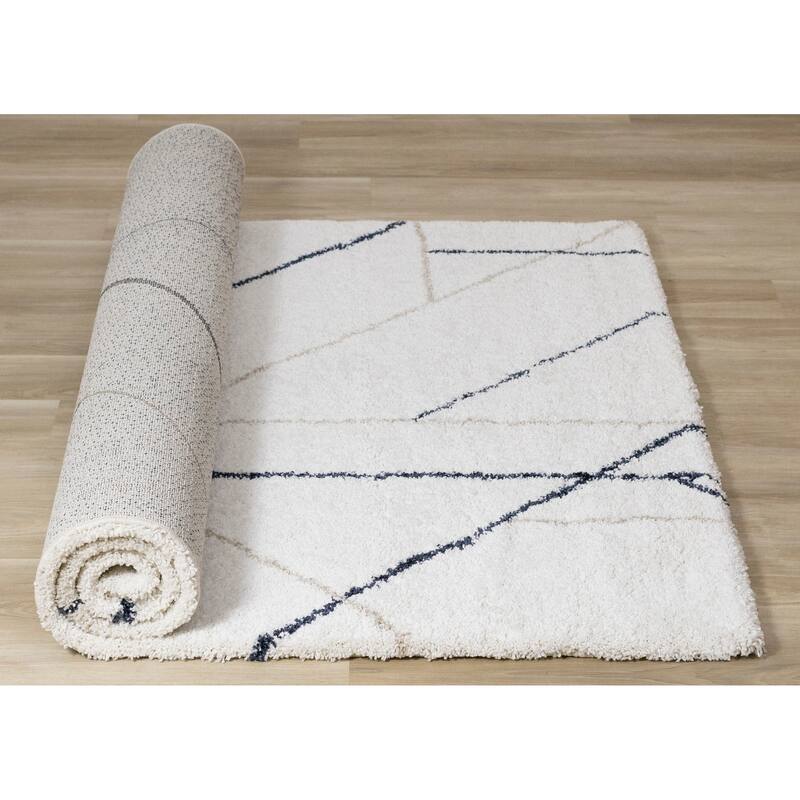 Shiloh Collection - White Blue Taupe Simple Super Soft Thick Area Rug