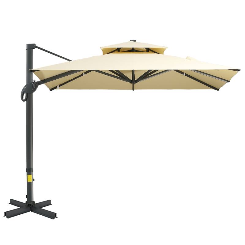 10ft Square Cantilever Patio Umbrella with Aluminum Base, 360° Rotation & Tilt, Beige - Beige
