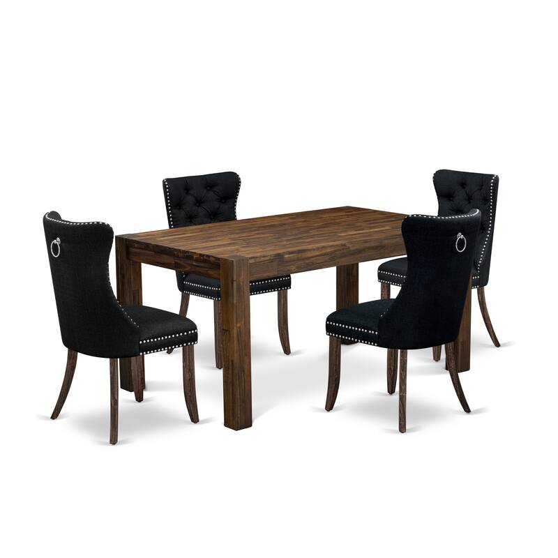 East West Furniture Kitchen Set Includes a Rectangle Dining Table and 4 Padded Chairs, Distressed Jacobean (Pieces Options)