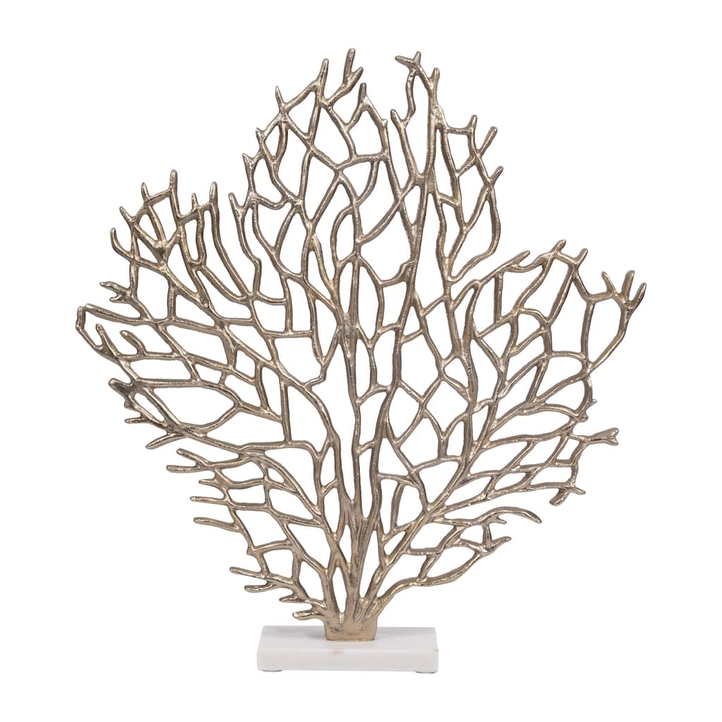 Metal Sculpture Coral-Inspired Design with Marble Base Modern Accent
