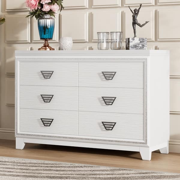 Elegant Dresser with Metal Handle and Sparkling Shiny Decoration, Storage Cabinet with 6 Drawers - Bed Bath & Beyond - 40882683 Elegant Dresser with Metal Handle and Sparkling Shiny Decoration, Storage Cabinet with 6 Drawers - Bed Bath & Beyond - 40882683