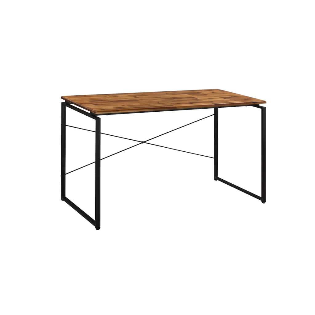Wood Writing Desk with Black Metal Frame and Shelving
