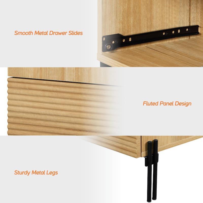 4 Pcs Bedroom Set，Wooden Dresser and Nightstand Sets, Reeded Dresserwith Doors, Night Stand of 2 with Charging