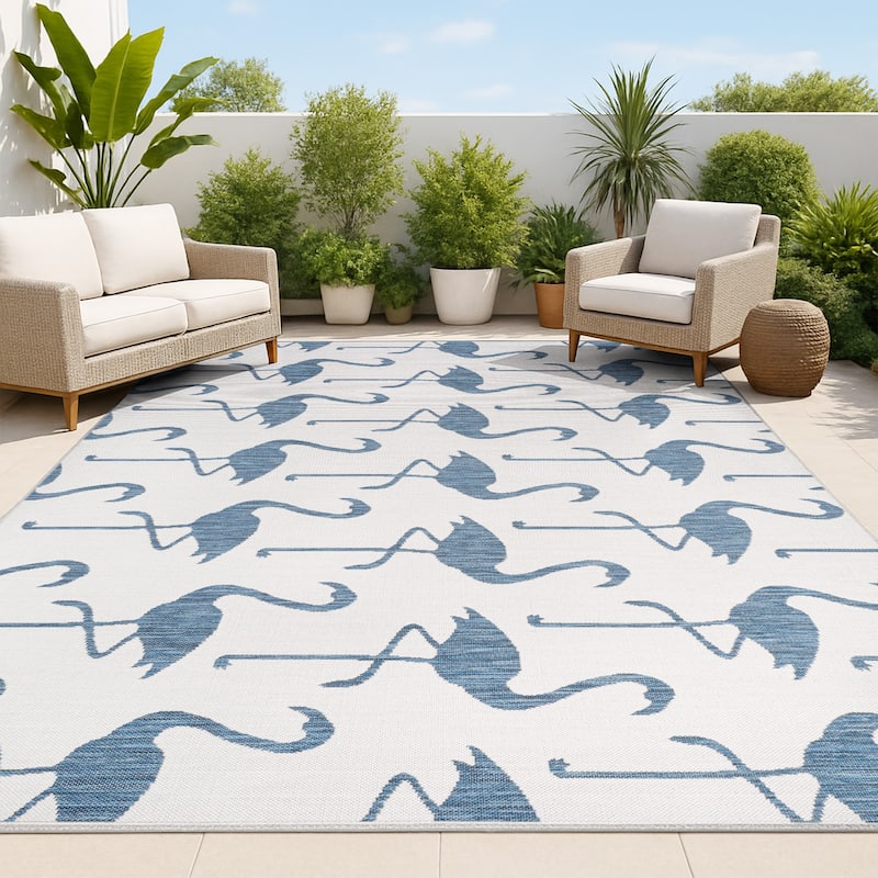 JONATHAN Y Liana Casual Coastal Flamingos Two-Tone Indoor/Outdoor Area Rug