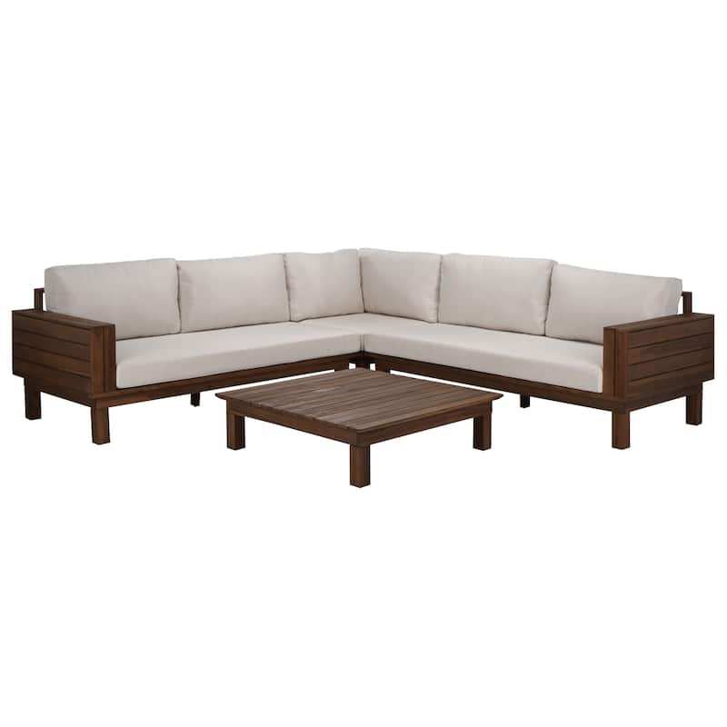 SAFAVIEH Outdoor Living Napoli Sofa - Teak Brown/Cream