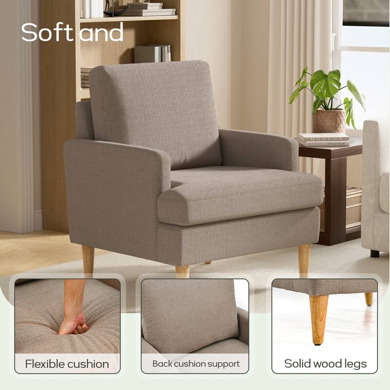 set of 1 Accent Chair for Bedroom Living Room with Wood Legs
