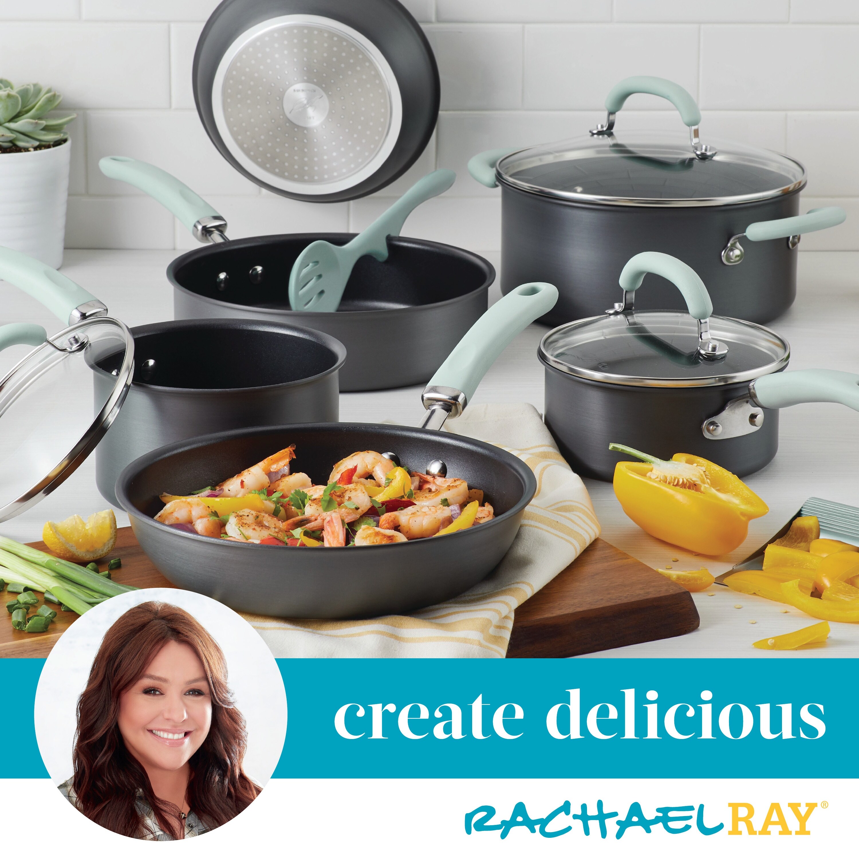 Rachael Ray 11-Pieces Get Cooking! Non-Stick Pots and Pans Set, Cookware Set,  Gray 