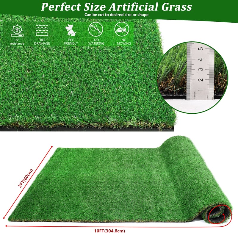 Artificial Turf Grass Runner Rug, Thick Realistic Fake Grass, Indoor, Outdoor - 2FTX10FT