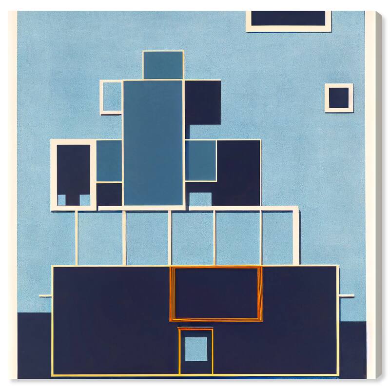 Wynwood Studio Abstract Front Facade Blue and Cream White Modern & Contemporary Wall Art Canvas Print