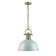 preview thumbnail 2 of 1, Yep by Golden Lighting Duncan 1-light 14in Chain Hung Pendant in Aged Brass and Seafoam shade