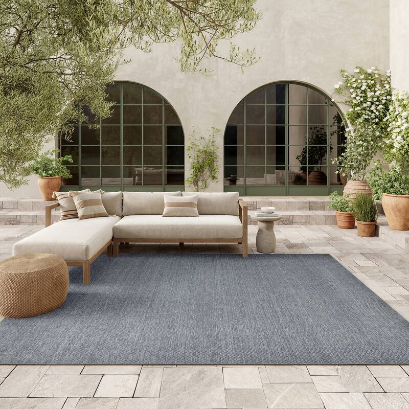 Nourison Tulum Indoor/Outdoor Solid Area Rug - 9' x 12' - Denim