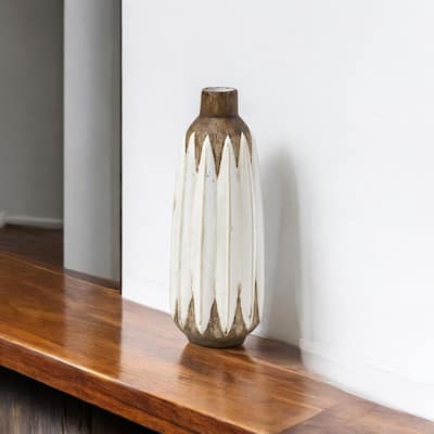 HomeRoots 14" Brown And White Abstract Cylinder Ceramic Table Vase