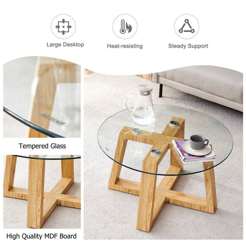 Modern Round Coffee Tables with Tempered Glass Tabletop