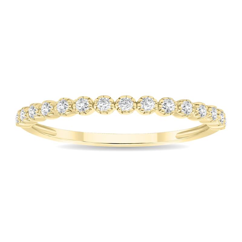 1/5 Carat TW Beaded Crown Setting Diamond Wedding Band in 10K Yellow Gold (Wedding, Stackable or Fashion Ring)