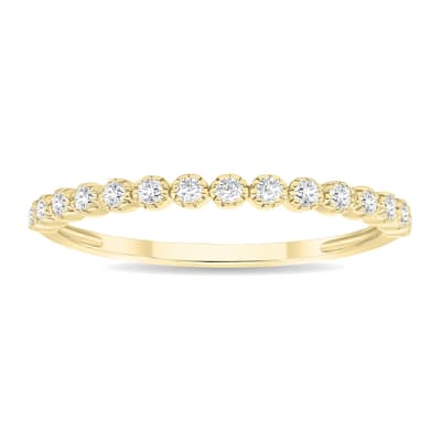 1/5 Carat TW Beaded Crown Setting Diamond Wedding Band in 10K Yellow Gold (Wedding, Stackable or Fashion Ring)