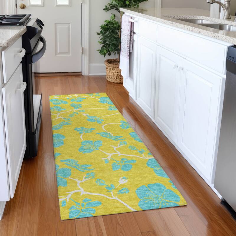 Premium Washable Super Soft Modern Floral Mayfield Rug - Yellow - 2'3" x 7'6"