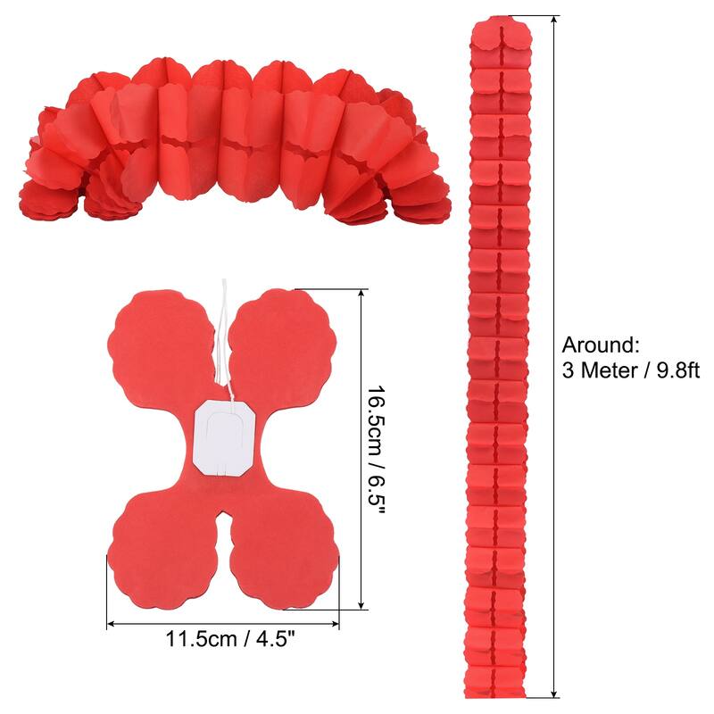 9.8ft Four-Leaf Garland, 12 Pack Tissue Paper Hanging Flower - Red