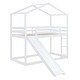 preview thumbnail 9 of 40, Twin Over Twin Wooden Bunk Bed with Roof, Slide and Ladder