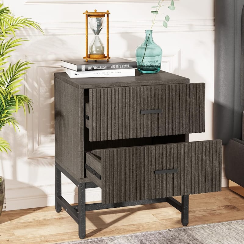 2-Drawer Nightstand, White Night Stands with Storage Drawers