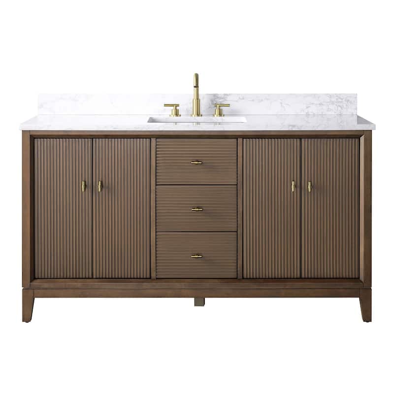 Vanity Art 60" Freestanding Bathroom Vanity with Engineered Marble Top and Sink