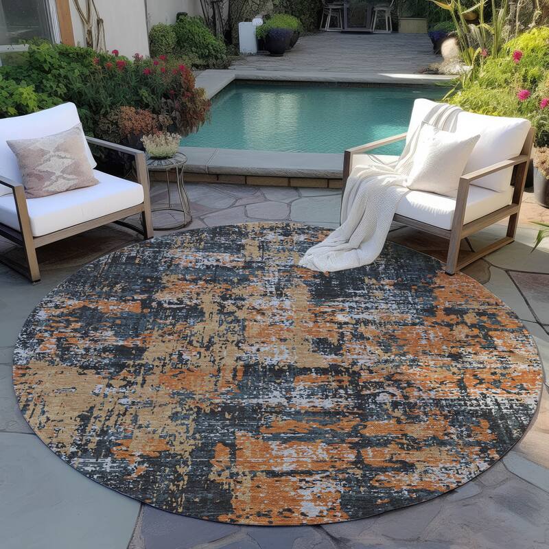 Machine Washable Indoor/ Outdoor Abstract Chantille Rug - Charcoal - 8' x 8'