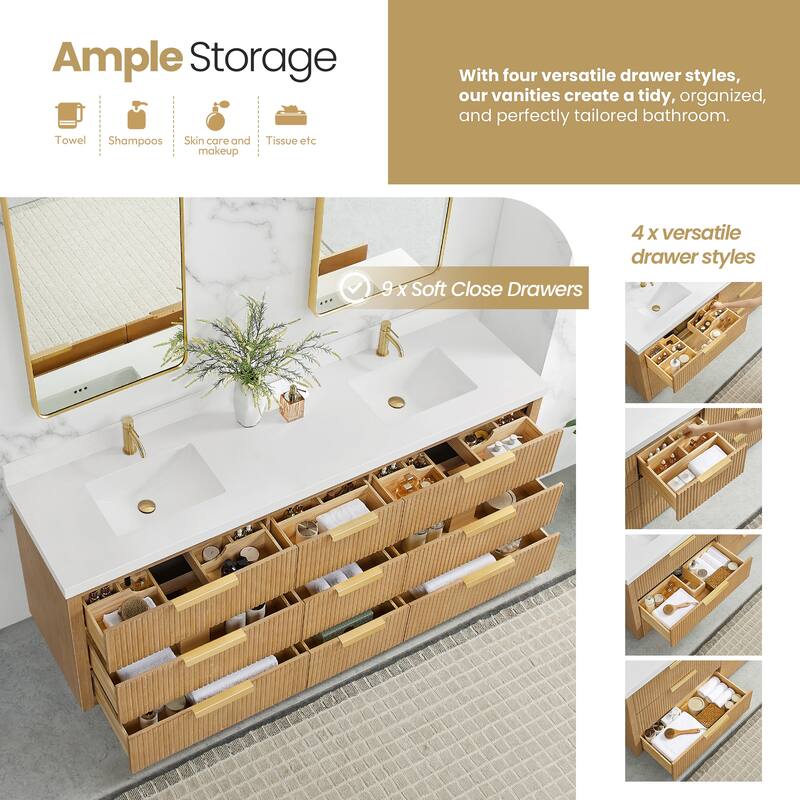 Santarem Double Vanity with Pure White Quartz Stone Top without Mirror