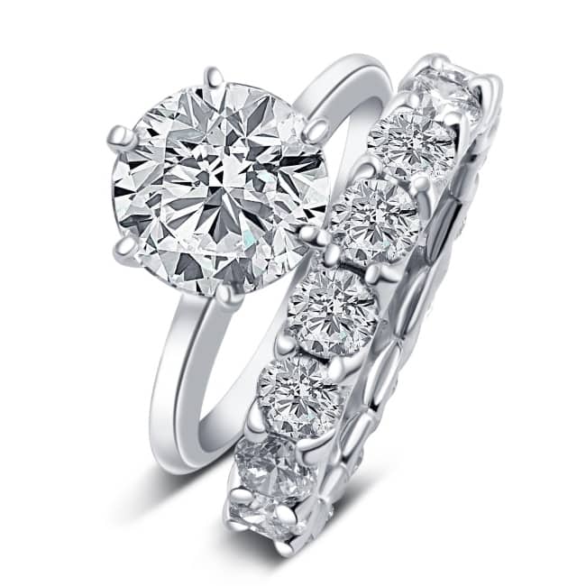 Certified 7Ct Diamond Engagement Eternity Wedding Ring Lab Grown White Gold