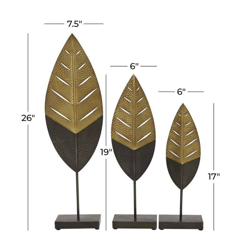 Metal Leaf Decorative Sculpture - Set of 3 Gold - Roche River Decor