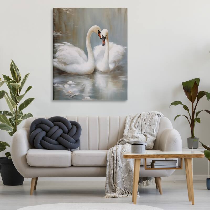 Stupell Kissing Swans on Pond Canvas Wall Art Design By Arlington Prints