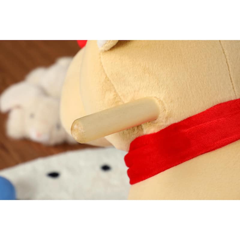 Kids Ride-On Rocking Horse Toy with Lullaby Song, Rocking Toy with Hand Puppets & Safety Belt