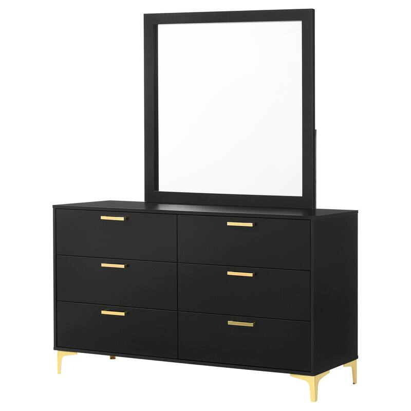 6-Drawer Black Dresser and Mirror Set with Smooth Glide Drawers, Modern Styling, and Spacious Bedroom Storage