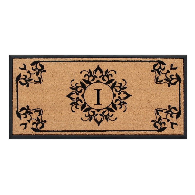 A1HC Floral Natural Coir & Rubber Monogrammed Front Doormat - 24"X48" - I