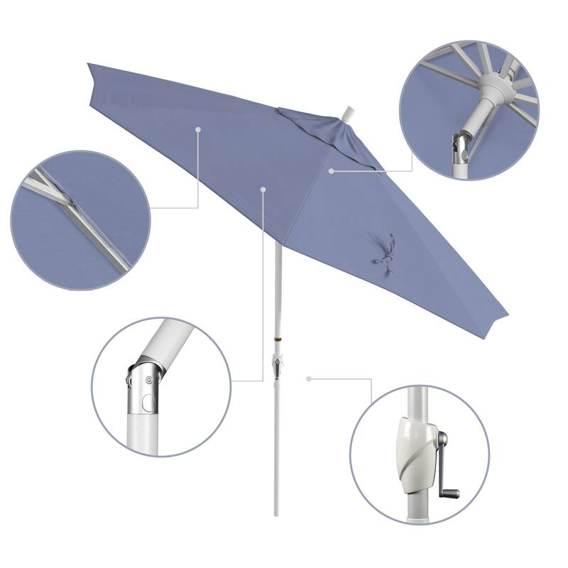 California Umbrella 9' Round Crank Lift Push Button Tilt White Aluminum Patio Umbrella Sunbrella